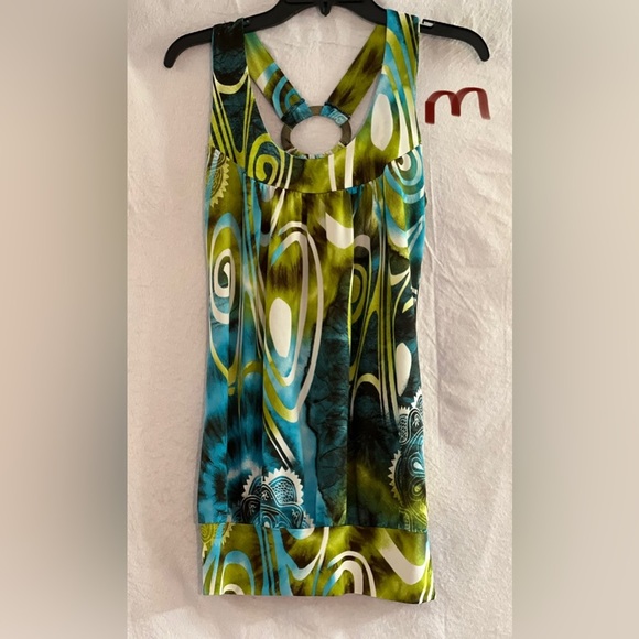 Rosegeranium Tops - LADIES TURQUOISE, GREEN & WHITE SLEEVELESS TOP